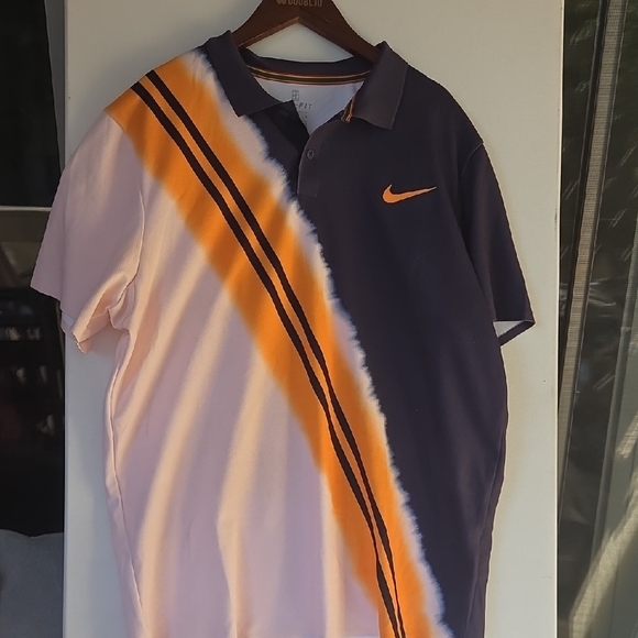 Nike Men's Polo Shirt with Navy and Orange Stripes - Picture 1 of 4